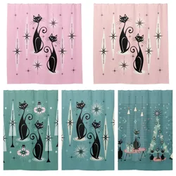 Retro Atomic Cat Mid-Century Cat Family Holiday ©️studioxtine Shower Curtain Bathroom Curtain With Hook Bathroom Curtain