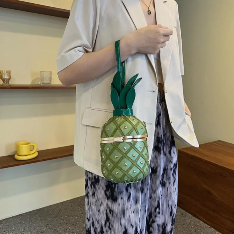 Modne torba na ramię Crossbody typu ananas dla kobiet 2024 luksusowe nity skórzany łańcuszek damska torebka kurierska torebka