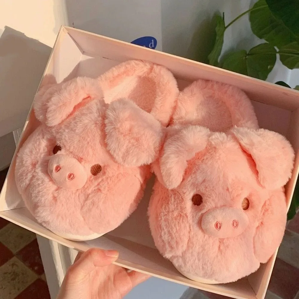أحذية منزلية ملابس منزلية خنزير نعال قماش رشاقته الكرتون الشتاء نعال تدفئة لطيف سميكة سوليد فروي أحذية قطنية هدايا