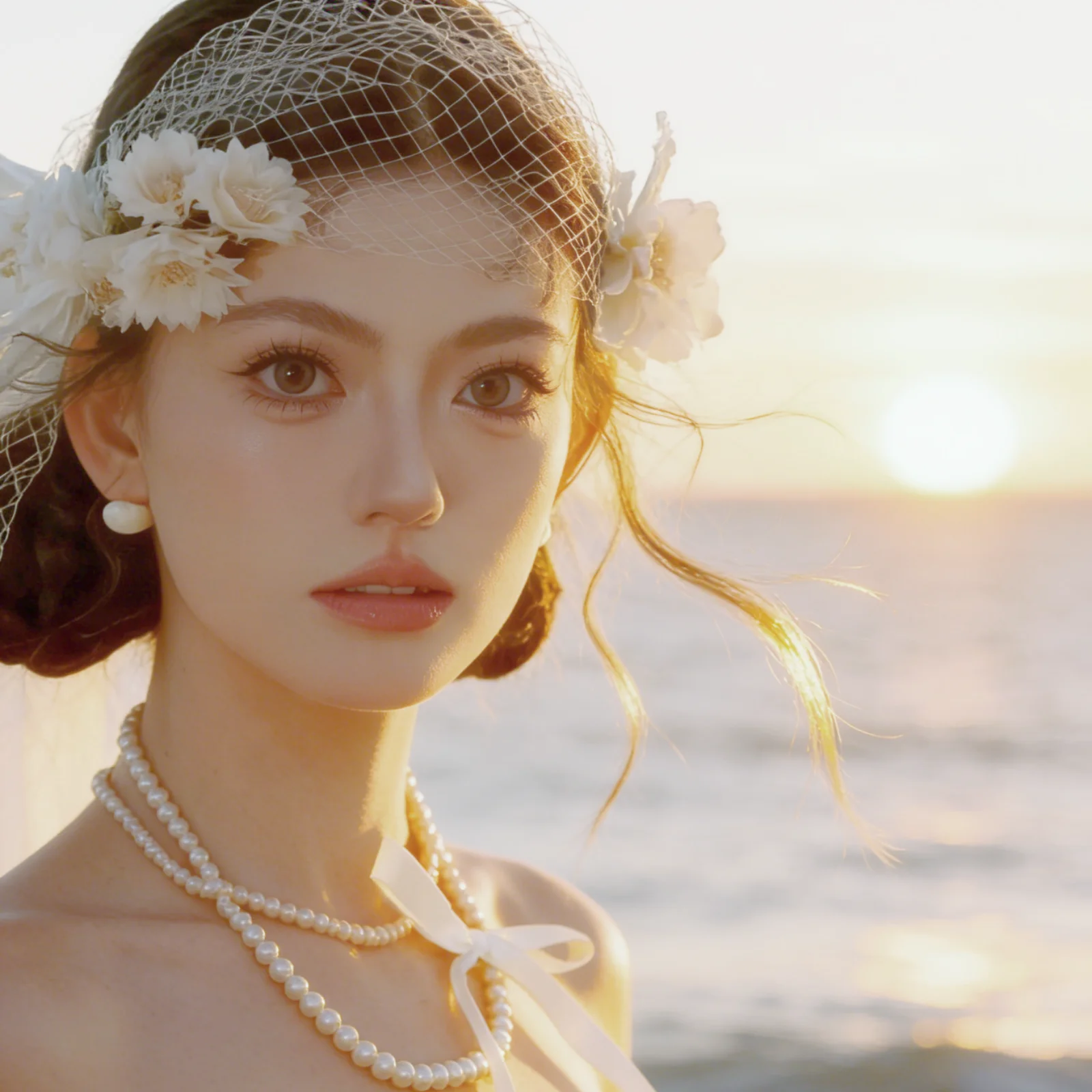 

(Headband+3pcs Hair Clip Set) Creative New Floral Tulle Bridal Headpiece-Korean Super Elegant Bowknot Crystal Bead Tassel Hair C