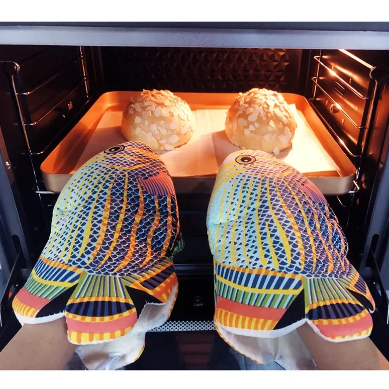 1PC,Cotton Oven Mitts Heat Resistant Anti Slip Baking Gloves Microwave Safe Kitchen Potholders Cooking BBQ Oven Gloves