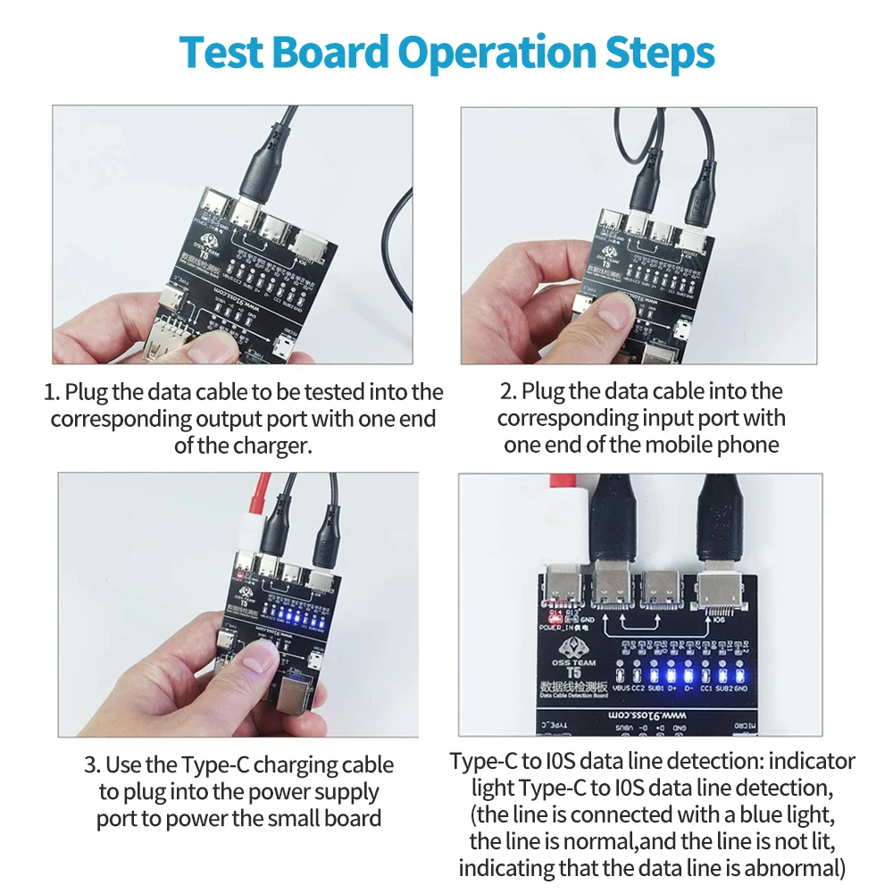 Scheda di rilevamento rapido linea dati ON-OFF OSS T5 per IPhone Android USB/Lightning/Type-C/Micro linea dati strumento di rilevamento anomalo