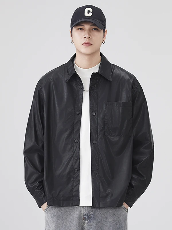 

Мужская кожаная куртка в американском ретро-стиле с отложным воротником, свободного кроя, повседневная, универсальная, для мотоциклистов, из искусственной кожи, осенняя новинка