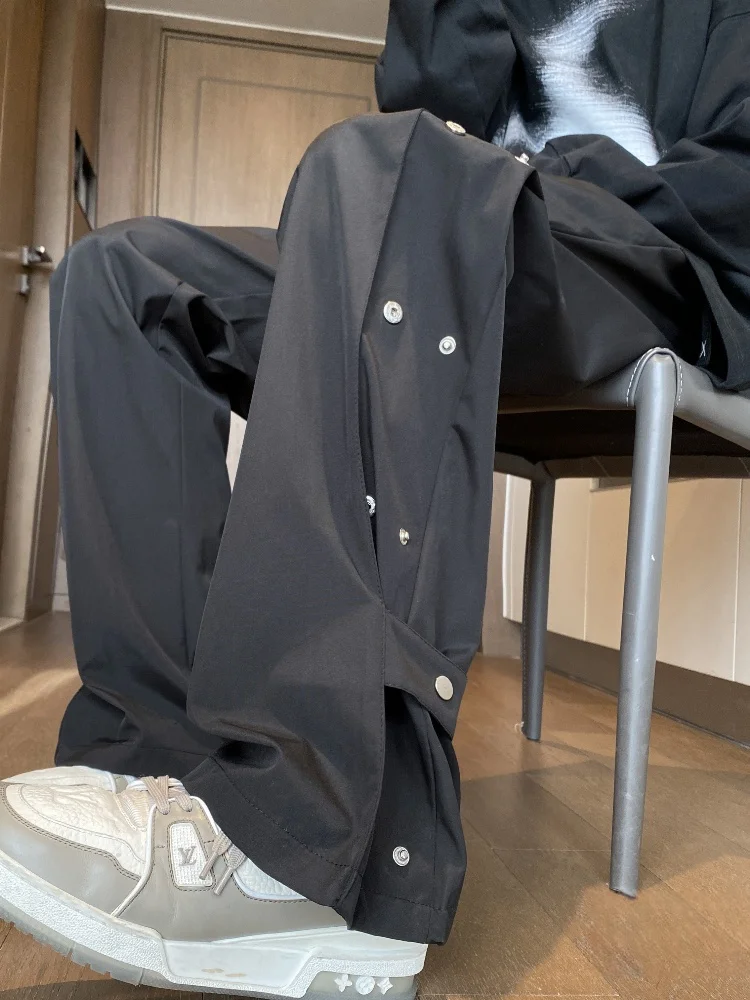 

Мужские повседневные брюки прямого кроя с пуговицами, модные американские брендовые спортивные брюки с широкими штанинами, длинные повседневные брюки