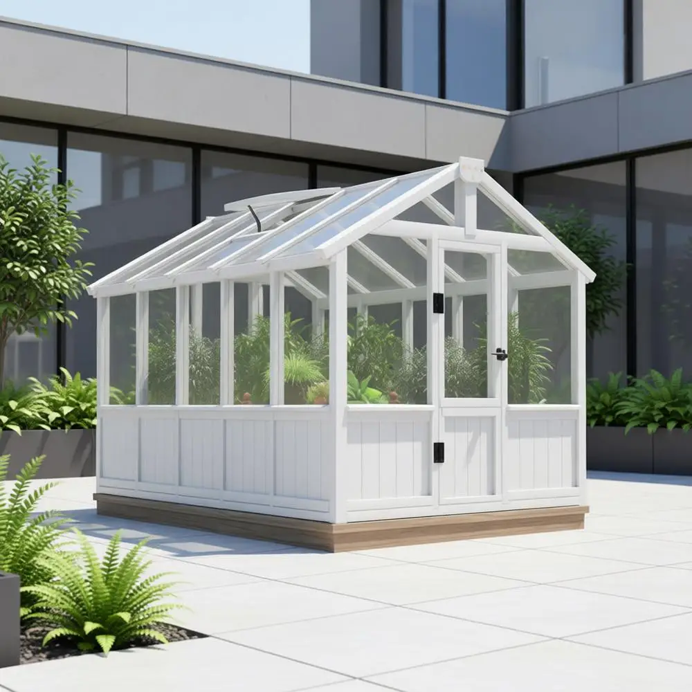 

6x10 Walk-In Greenhouse with 6mm Polycarbonate Panels, Adjustable Ventilation, for Outdoor Gardening in White