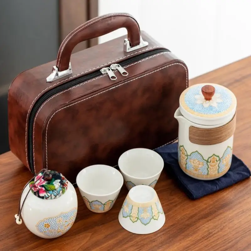 

(PLUM)Travel Tea Pot Set Outdoor Portable Ceramic Quick Guest Tea Set Office Teapot And Cup Set Light Luxury Friend Best Gifts