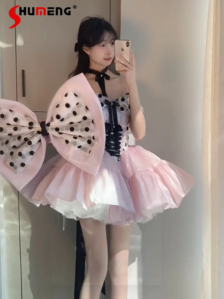 Original Elegant High-end Princess Birthday Party Dresses Sleeveless Big Bow Trailing Pink Lolita Puff Dress Women Summer 2026