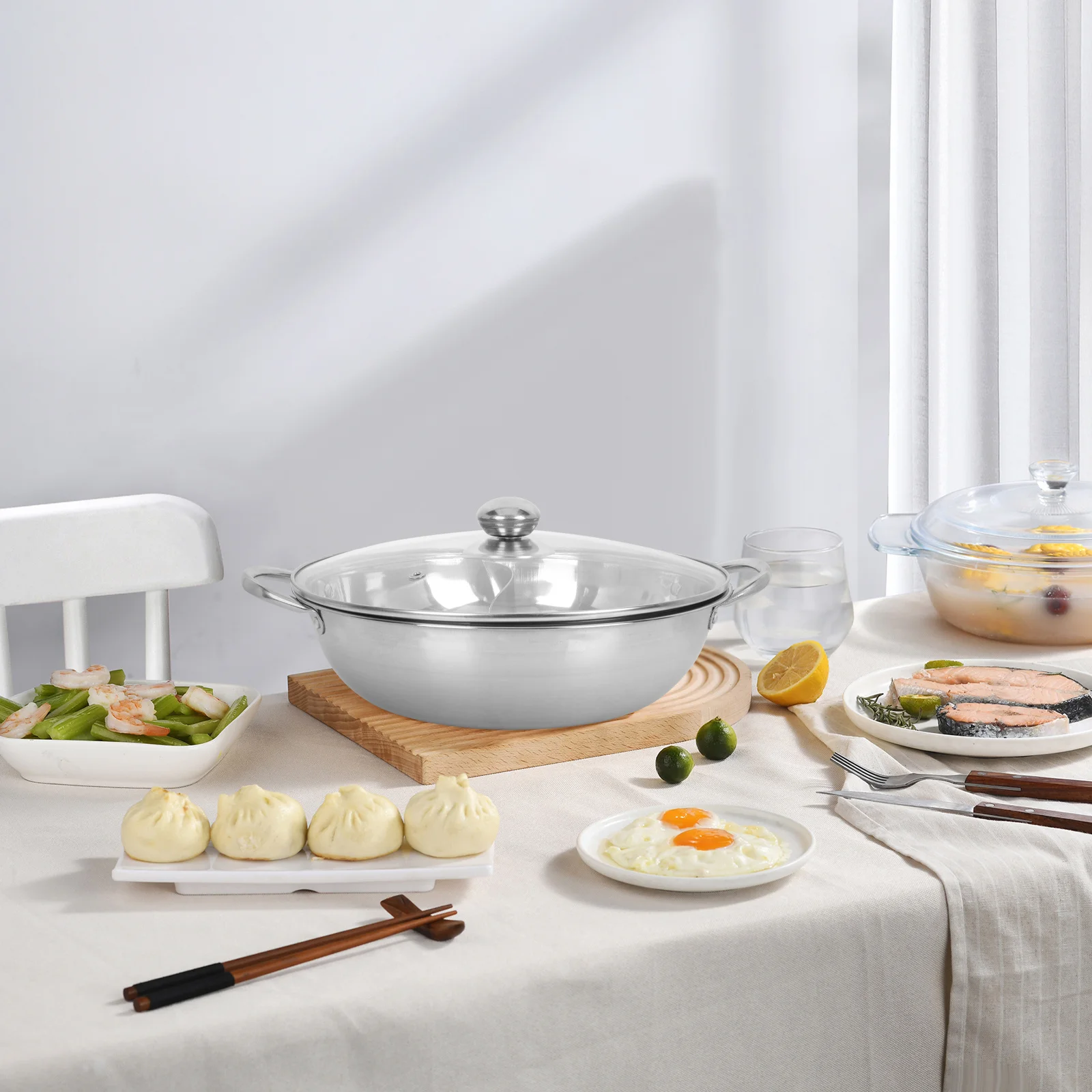 

1Set Double Flavor Hot Pot Stainless Steel Thickened Dual Compartment Soup Pot for Home Kitchen Use Heat Resistant with