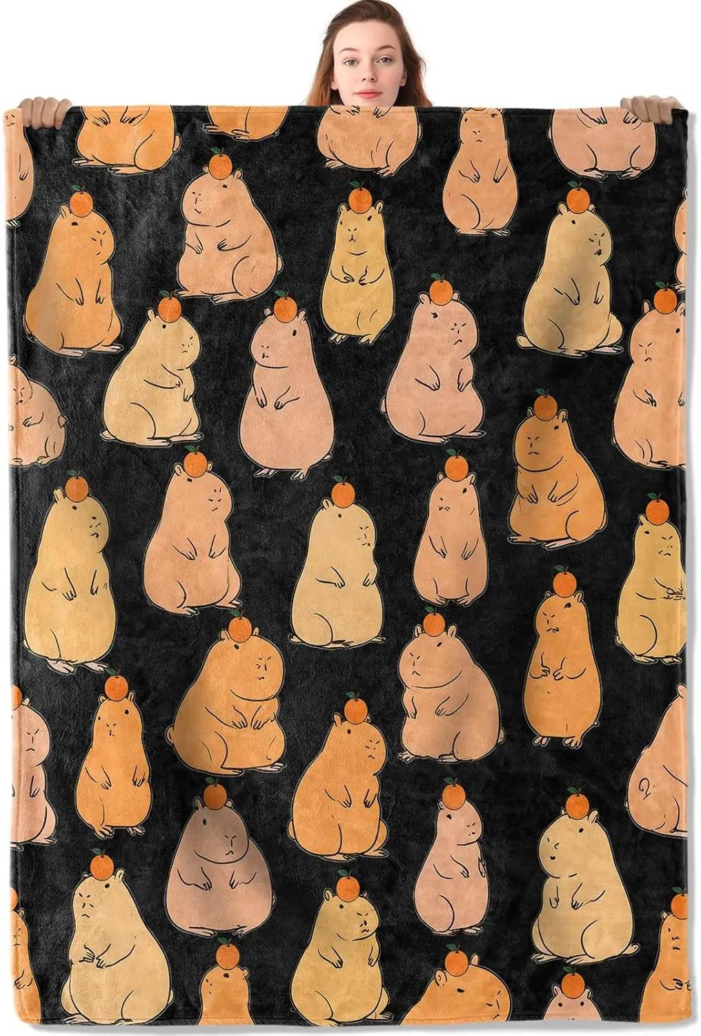Cute Cartoon Capybara Flannel Blanket Adorable Animal Design Warm Lightweight Throw Blankets Sofa Picnic Travel and Gathering