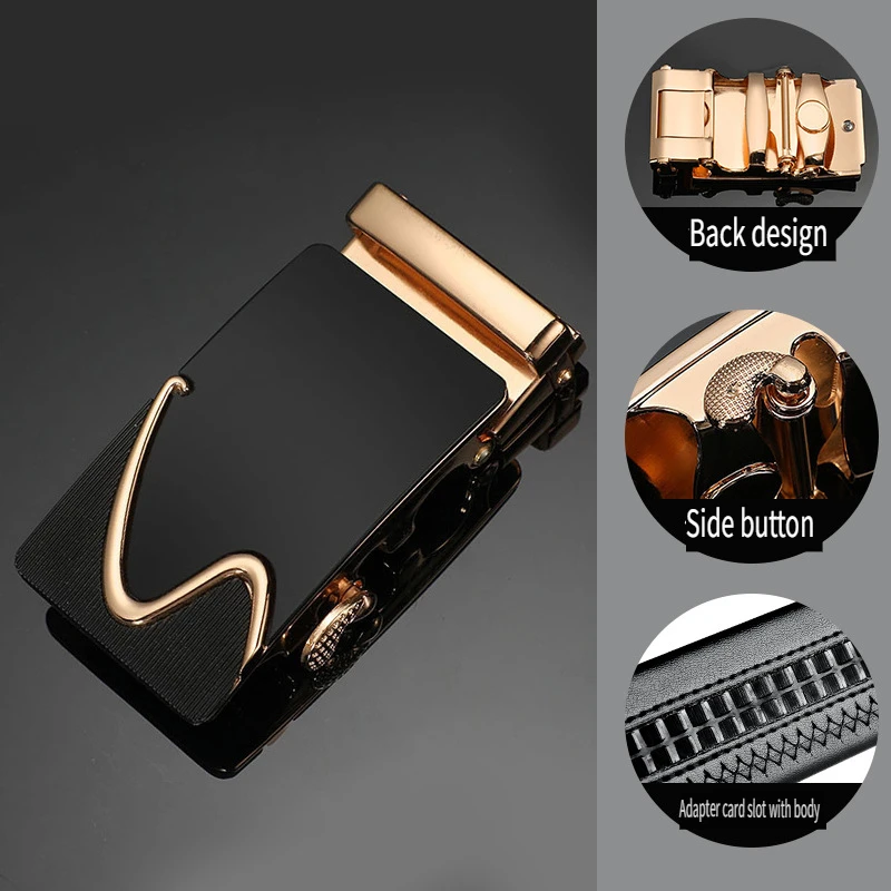 Fibbia per cintura automatica da uomo - Fibbia geometrica in metallo oro/argento - Chiusura meccanica - Accessori per cinture alla moda per jeans