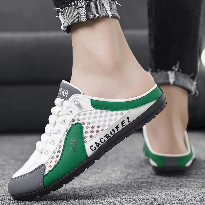 

Летняя сетчатая мужская повседневная обувь, уличные мужские полутапочки высокого качества, дышащие прогулочные кроссовки на плоской подошве, легкие мужские лоферы