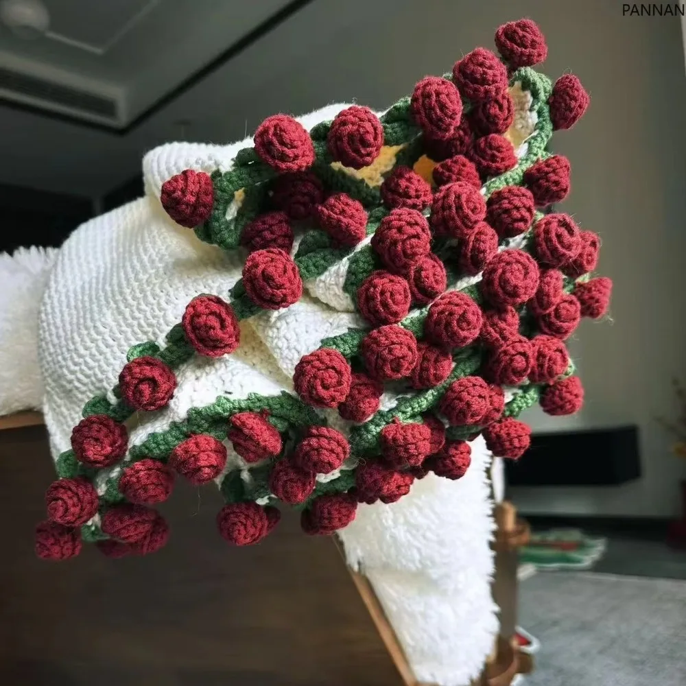 Creative Fashion Rose Bouquet Blanket Unfinished Handmade Woven Artificial Knitted Blanket DIY Craft Material Pack Holiday Gifts