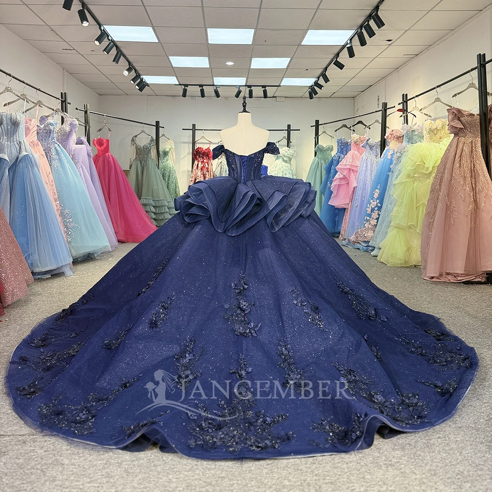 Blaue Prinzessin Sweet 16 Quinceanera Kleider Geburtstagsfeier Korsett Kleid Ballkleid Flügelärmeln Vestido De 15 Jahre Maßgeschneidert