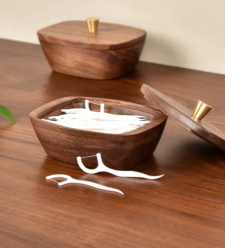 

High-grade solid wood dental floss storage box desktop home advanced toothpick holder creative personality luxury simple cotton