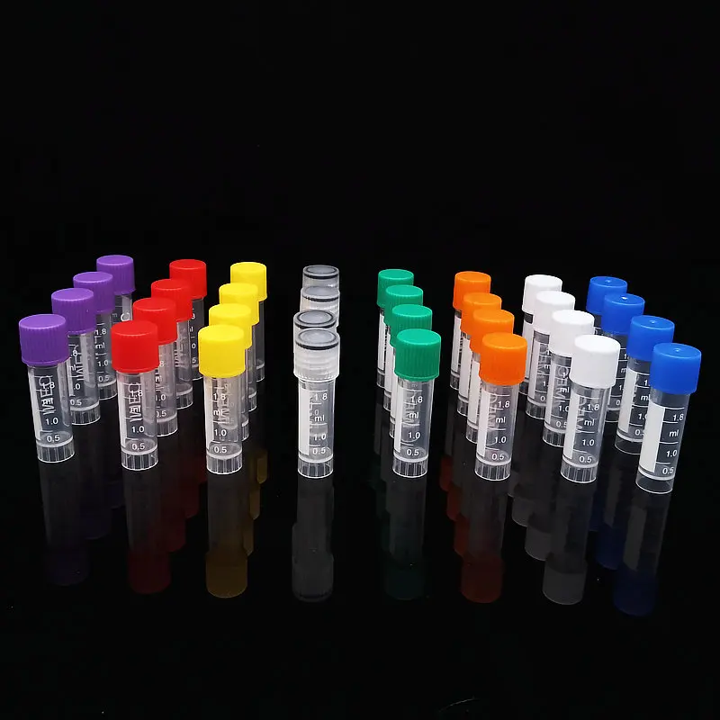 Tubo de congelación de plástico con tapa de Color, botellas de muestra con tubo preservativo criovial, 1.8ml, vial dispensador de tinta a escala,