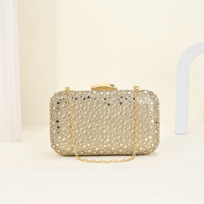 Full Diamond Sparkling Silver Clutch Bag Fashion Women's Crystal Rhinestone Hard Box Evening Handbag Formal Dress Matching Purse