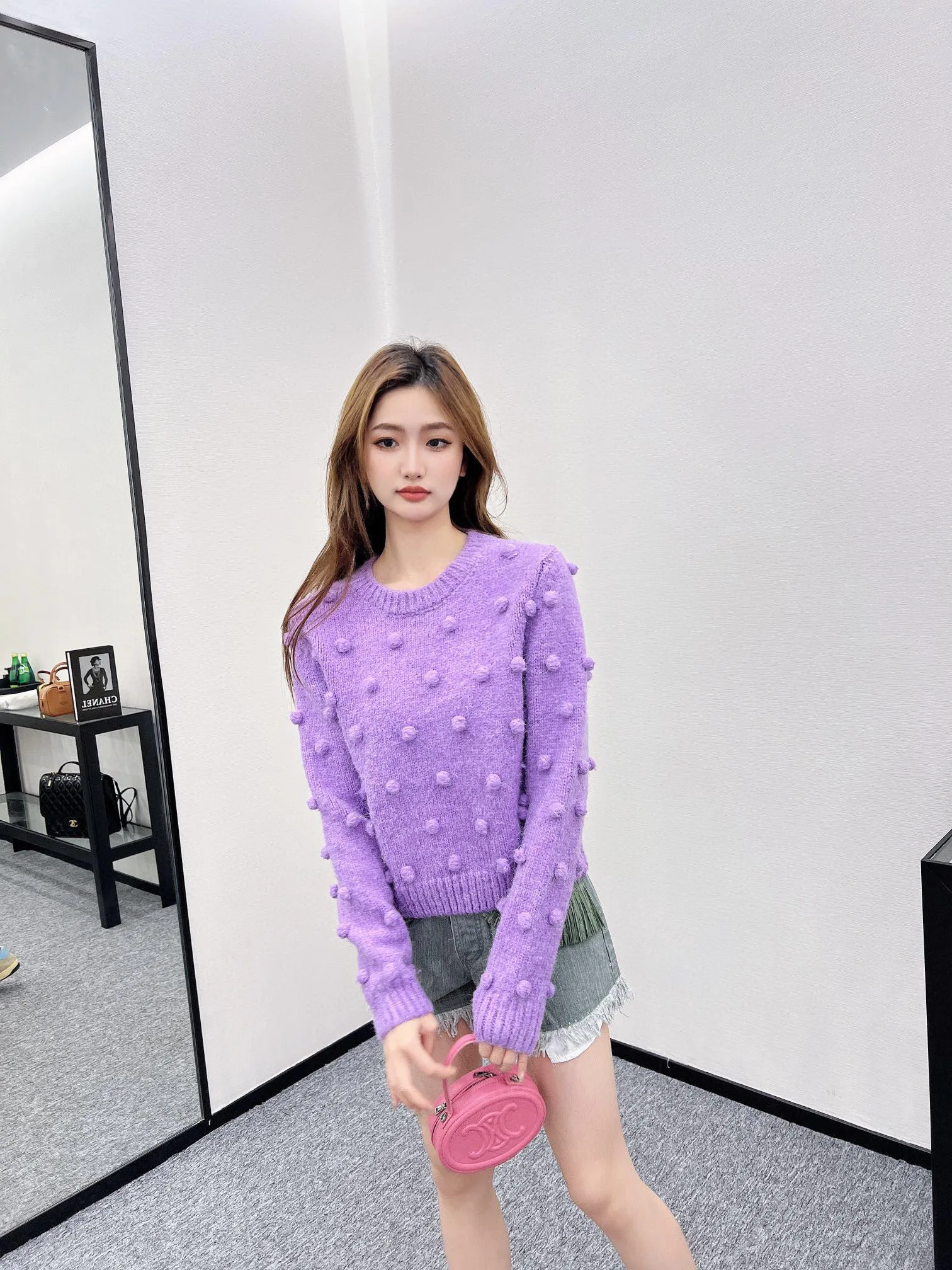 Women\'s Knitted Sweater 2024 Autumn New 3D Dot Decoration Long Sleeve Cashmere Round Neck Pullovers Y2K Loose Knitwear F823