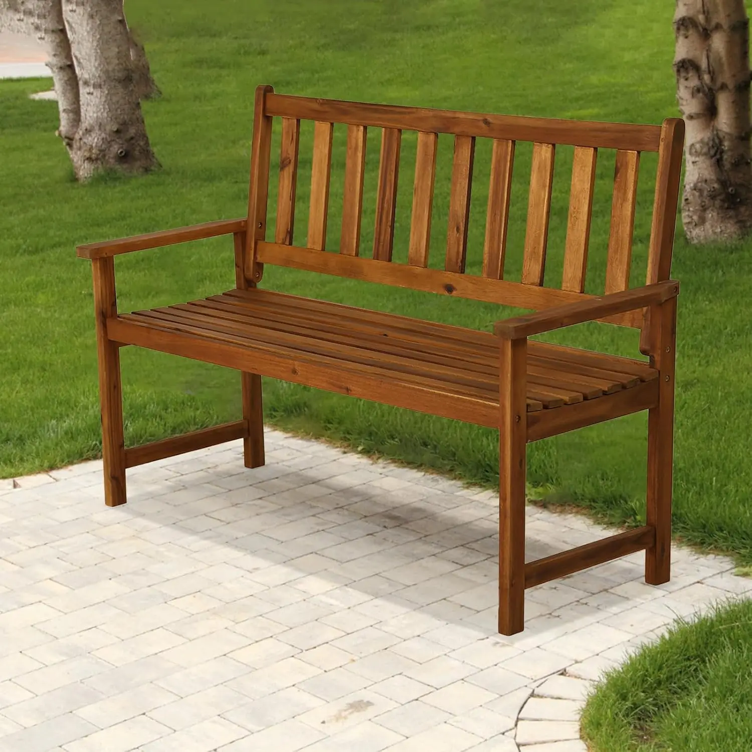 Outdoor Garden Wooden Bench,2-Person Garden Bench with Back and armrest, Acacia Wood Outdoor Bench Weatherproof for, Customized