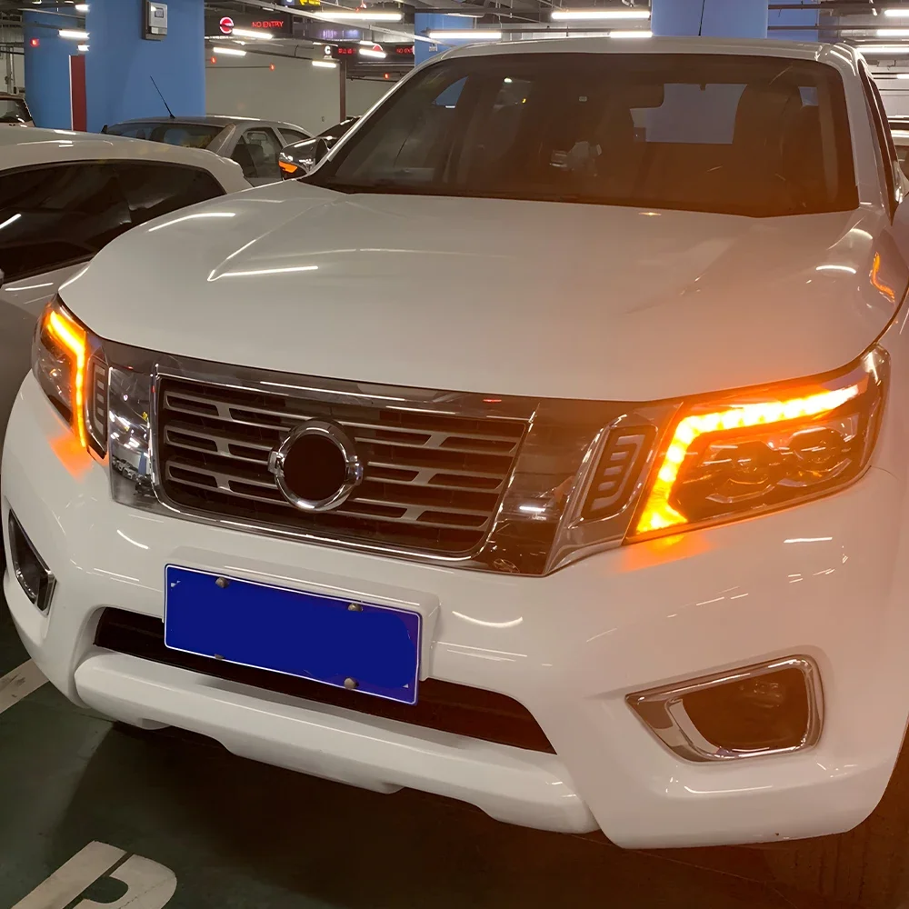 

Передние фонари автомобиля для Nissan Navara 2015-2023, обновленная сборка автомобильных фар, высокая конфигурация, светодиодные линзы проектора, аксессуары
