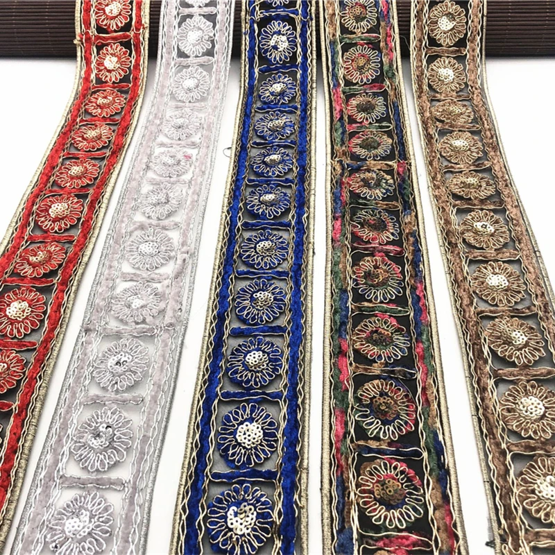 3.4 - 6.5 CM Wide Ethnic Style Mesh Embroidery Lace Webbing Handmade Diy Clothing Decoration Collar Cuffs Shoes And Hats Fabric