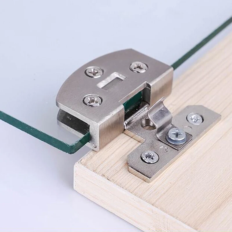 Cabinet Door Clip Display Cabinet Hinge Glass Door Hinge Zinc Alloy Silver Swivel Cupboard Hinges Funiture Hardware High-Quality