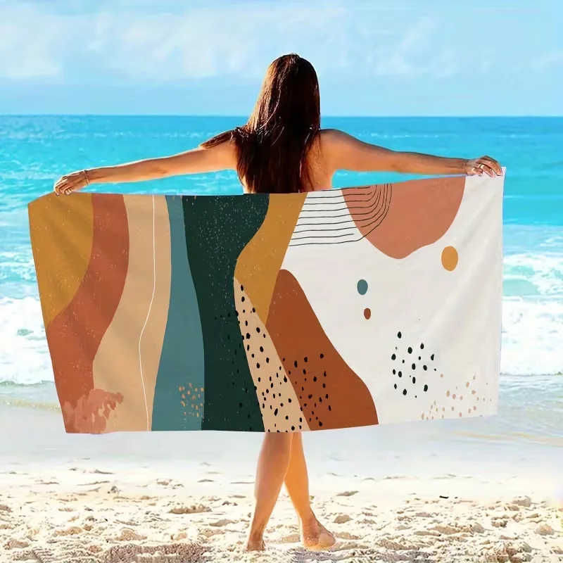 Minimalist Abstract Beach Towel in Earthy Color Scheme This Modern Geometric Style Towel Is Made of Soft Ultra-fine Fiber Fabric