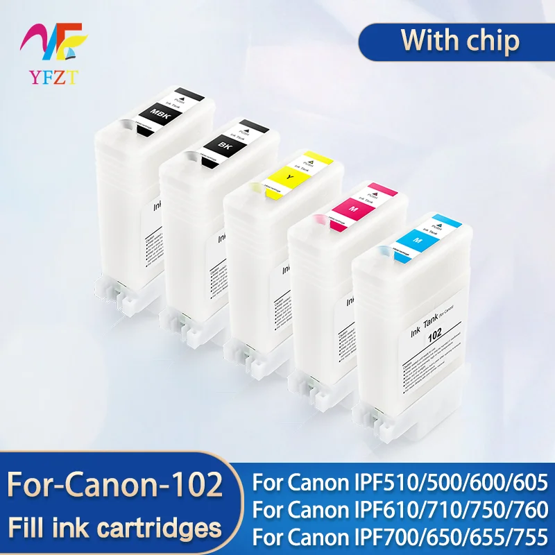 PFI-102 PFI102 102 Refillable ink cartridge with chip For Canon canon IPF510 IPF500 600 IPF605 610 IPF710 750 IPF760 IPF700