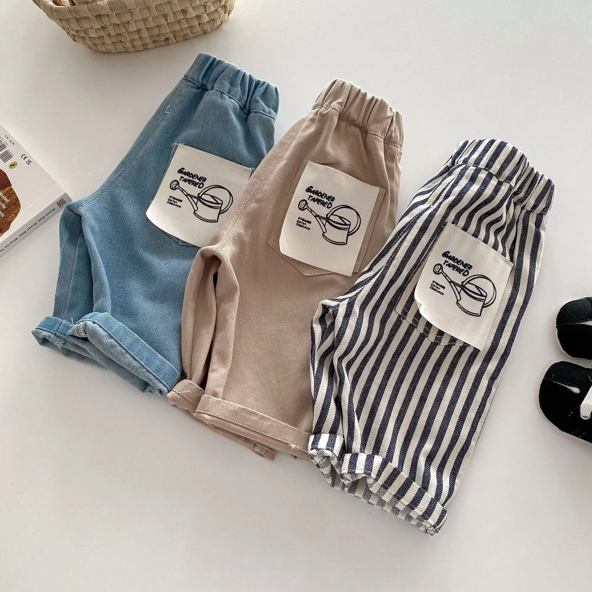 0-5 Jahre Frühling Herbst Kinderhosen Koreanischer Stil Kinder-Jeans Einfarbig und Gestreift Jungen Mädchen Denim-Hosen Kinderhosen – Detail 12