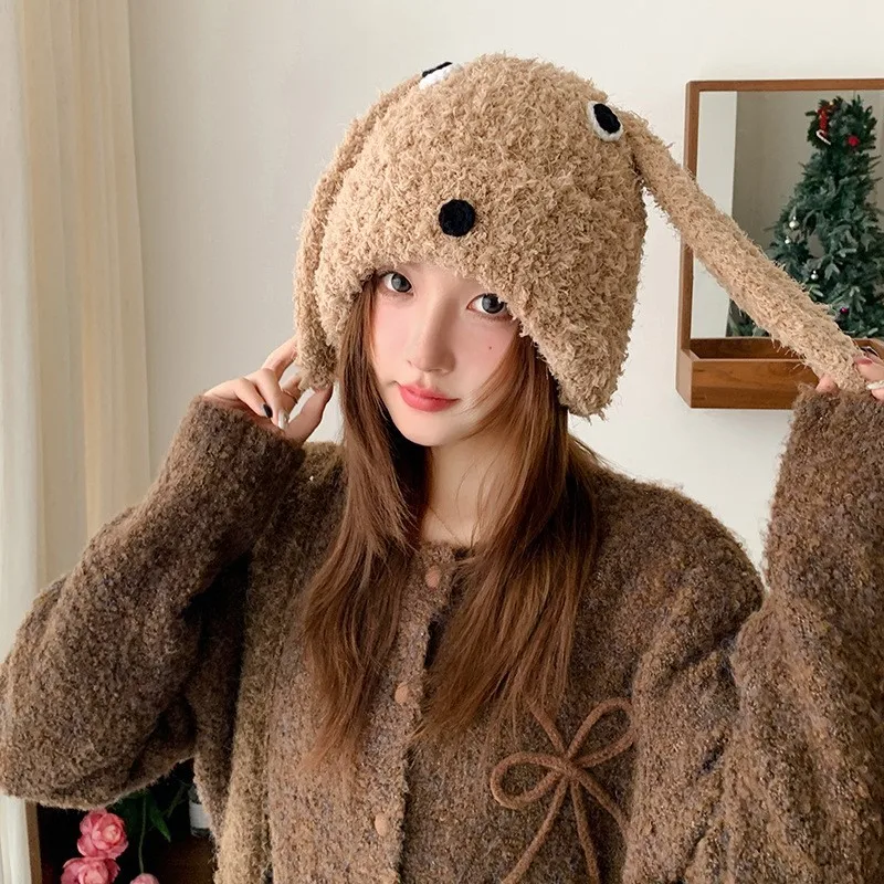 A versatile hooded cap for women thickened warm ear-protecting woolen windproof headscarf