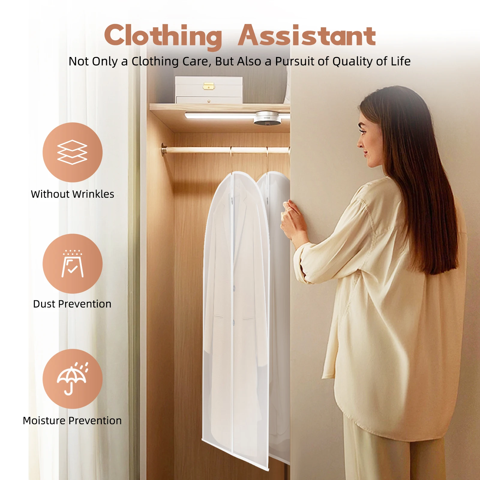 

5PCS Garment Bags, 40 inch Plastic Clear Dust Proof Hanging Clothes Cover, Zipper Clothes Storage Bag, Travel Clothes Organizer