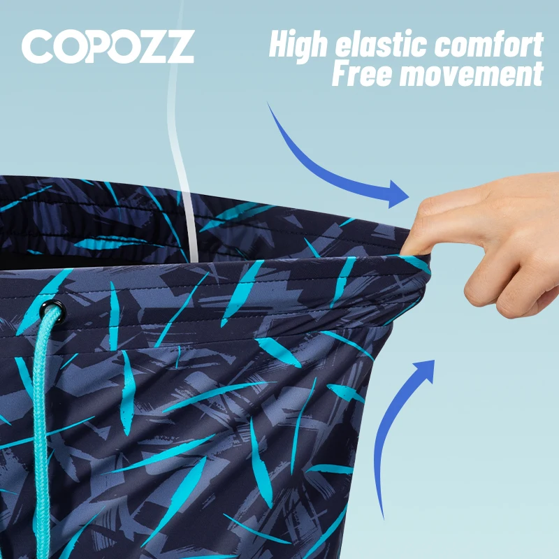 COPOZZ Summer Men\'s Beach Swimming Trunks Drawstring Elastic Waist Swimsuit Shorts Plus Size Quick Drying Swimwear Shorts Board