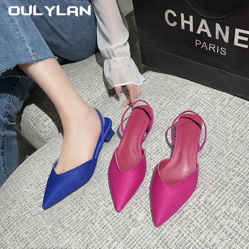 2023 New Baotou Sandals for Women, Simple Pointed Square Heel Sandals for Women, High Heels, Thin Strap Women's Single Shoes