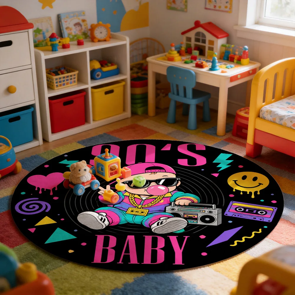 Groovy 90s Baby Culture Nostalgia Area Rug Mat for Retro Pop Art Decor Gift