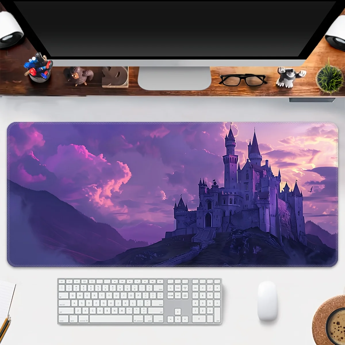 

Очень большой игровой коврик для мыши — дизайн Purple Cloud Castle, расширенный и утолщенный настольный коврик с нескользящим резиновым основанием, моющийся, Pr