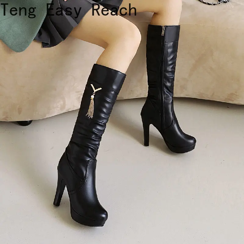 

2023 Autumn Winter Knee High Boots Women Buckle High Tube PU Leather Boots Woman Round head Zipper Heels Long Botas Mujer