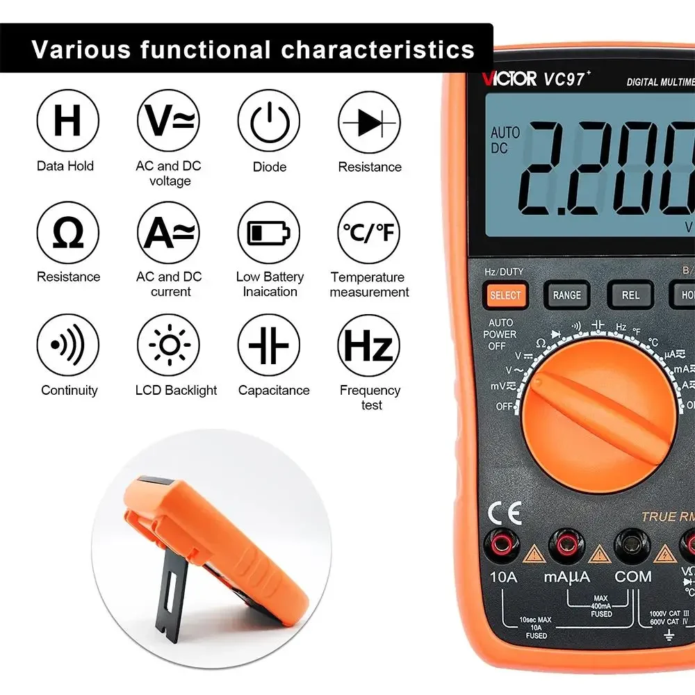 RuoShui 97+ Multimeter True RMS AC DC Voltmeter Ammeter Tester 1000V 20A Capacitance Frequency Resistance LED Digital Multimetro