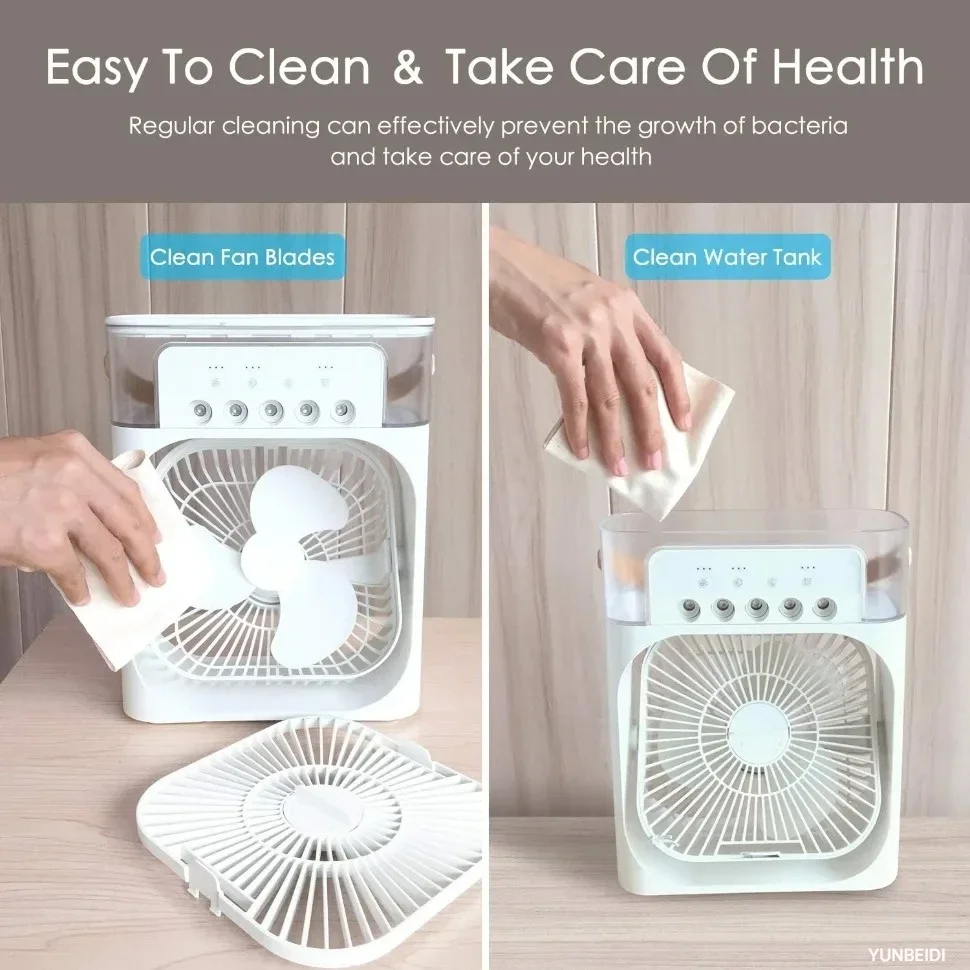 Portable 3-in-one Fan Air Conditioner with LED Light Humidifier and Timing Function Desktop Spray Fan for Home Office