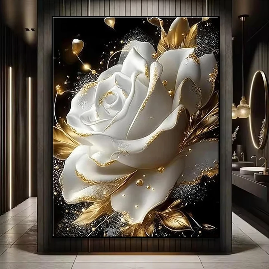 

Diamond Painting Kit New Modern Art Beautiful White Gold Flowers Cross Stitch Diamond Mosaic Picture Embroidery Adult Decoration