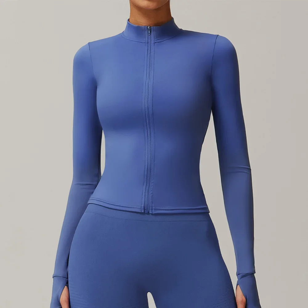 

Zipper Yoga T-shirts Women Sports Top Long Sleeve Gym Workout Running Shirts Sexy Exposed Navel Quick Dry Fitness Gym Sport Wear