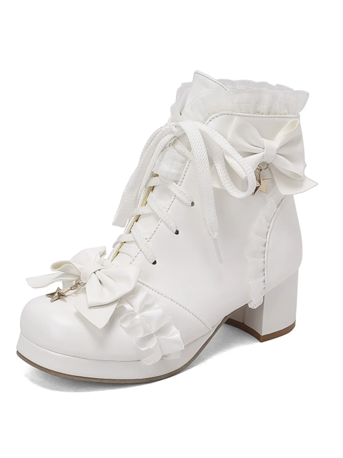 Sweet and Cute Fashion boots Lolita Kawaii Platform Shoes Chunky Heel Lace Up Round Toe Short Bow Girls Single Shoe