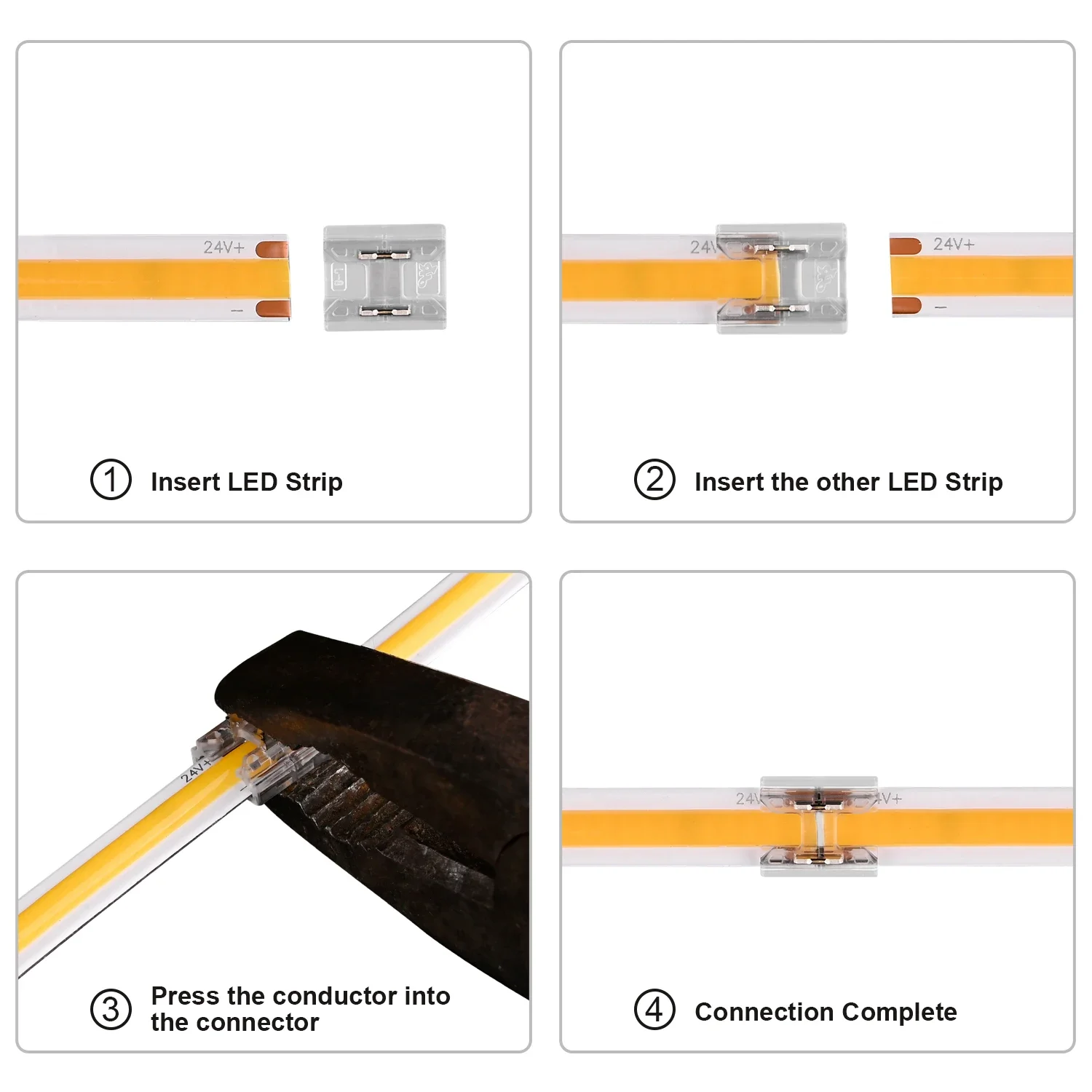 12pcs Solderless LED Connector Transparent 4 in 1 DIY Connectors with 15cm Wire For 2pin 8mm 10mm COB SMD LED Strip Lights