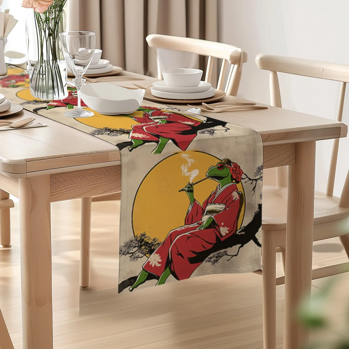 decoration table runner New Year Cherry Blossom Japanese Table Flag TV cabinet,kitchen restaurant,festival party gift long cover