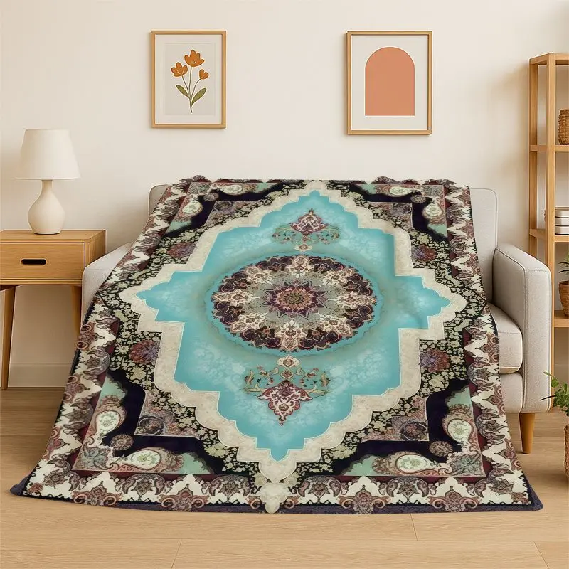 Luxury Persian Turkey Retro Flannel Blanket Soft Throw Blanket for Bedroom Living Room Bed Travel Camping Picnic Nap Cover Gift