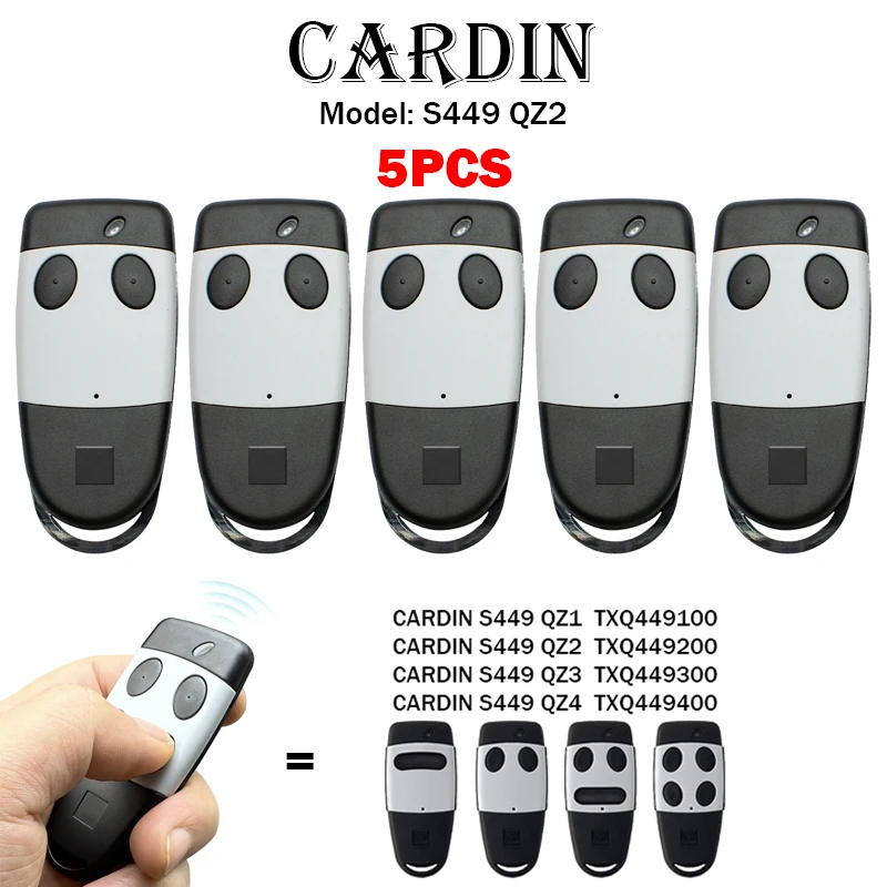 5 mandos para puerta de garaje CARDIN S449 QZ2 TXQ449200 QZ4 TXQ449400 433,92 MHz Código variable CARDIN S449 Control remoto para puerta eléctrica