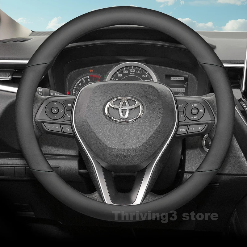 غطاء عجلة قيادة السيارة من الجلد لسيارة تويوتا كورولا يارس كروس RAV4 كامري بريوس رومي هايلاندر ملحقات السيارات الداخلية 2025