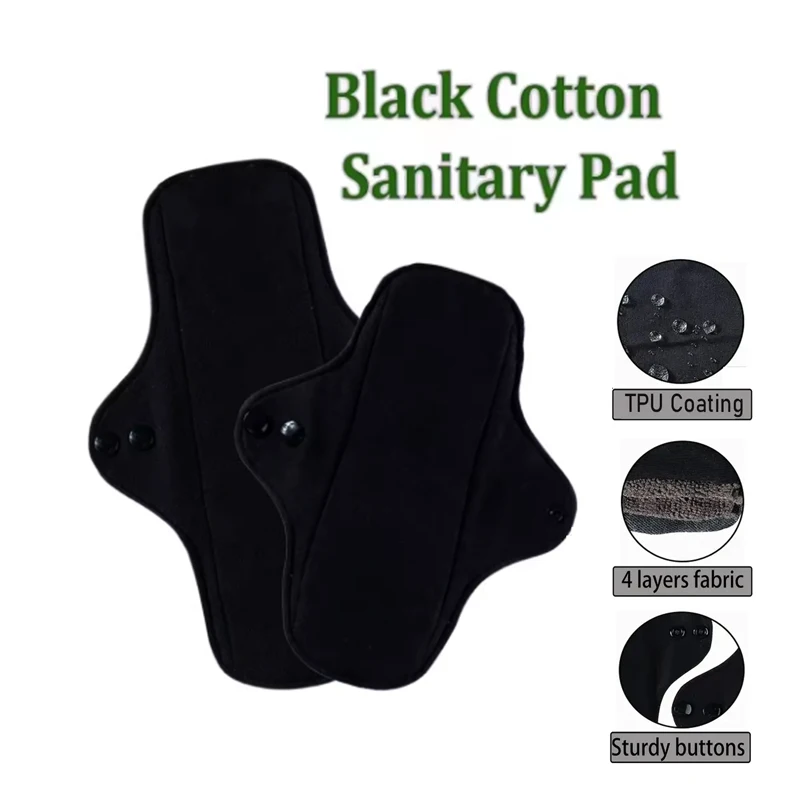1Pcs Reusable Washable Cotton Sanitary Pads Black Menstrual Pads for Daily Use Black Cotton Sanitary Towels for Women