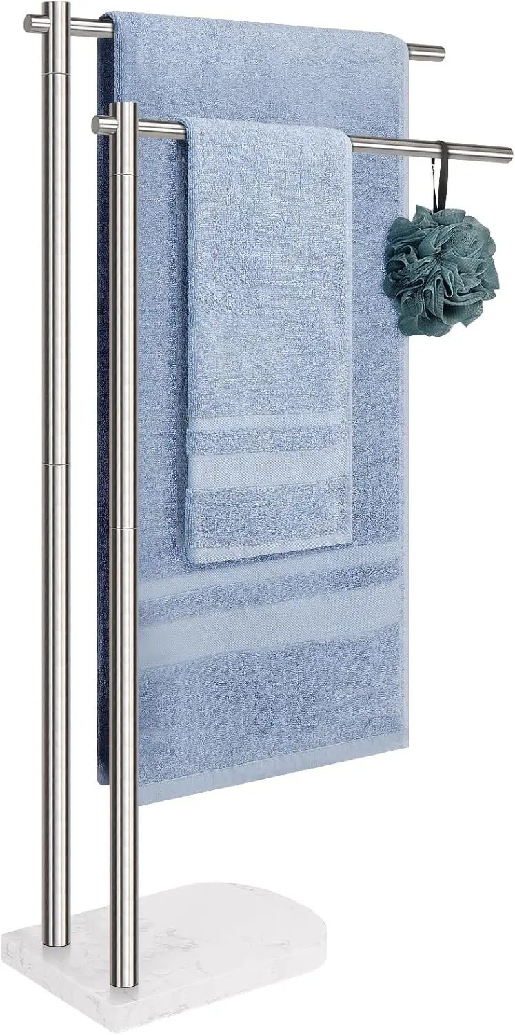 Standing Towel Rack, 304 Stainless Steel 2-Tier Towel Holder Stand with Marble Base,