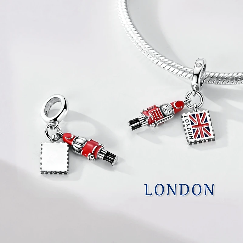 

New 925 Sterling Silver Soldier Stamp 2-in-1 Charms Bead Zircon Dangle Fit 3mm Classic Bracelet DIY Women Birthday Jewelry Gift