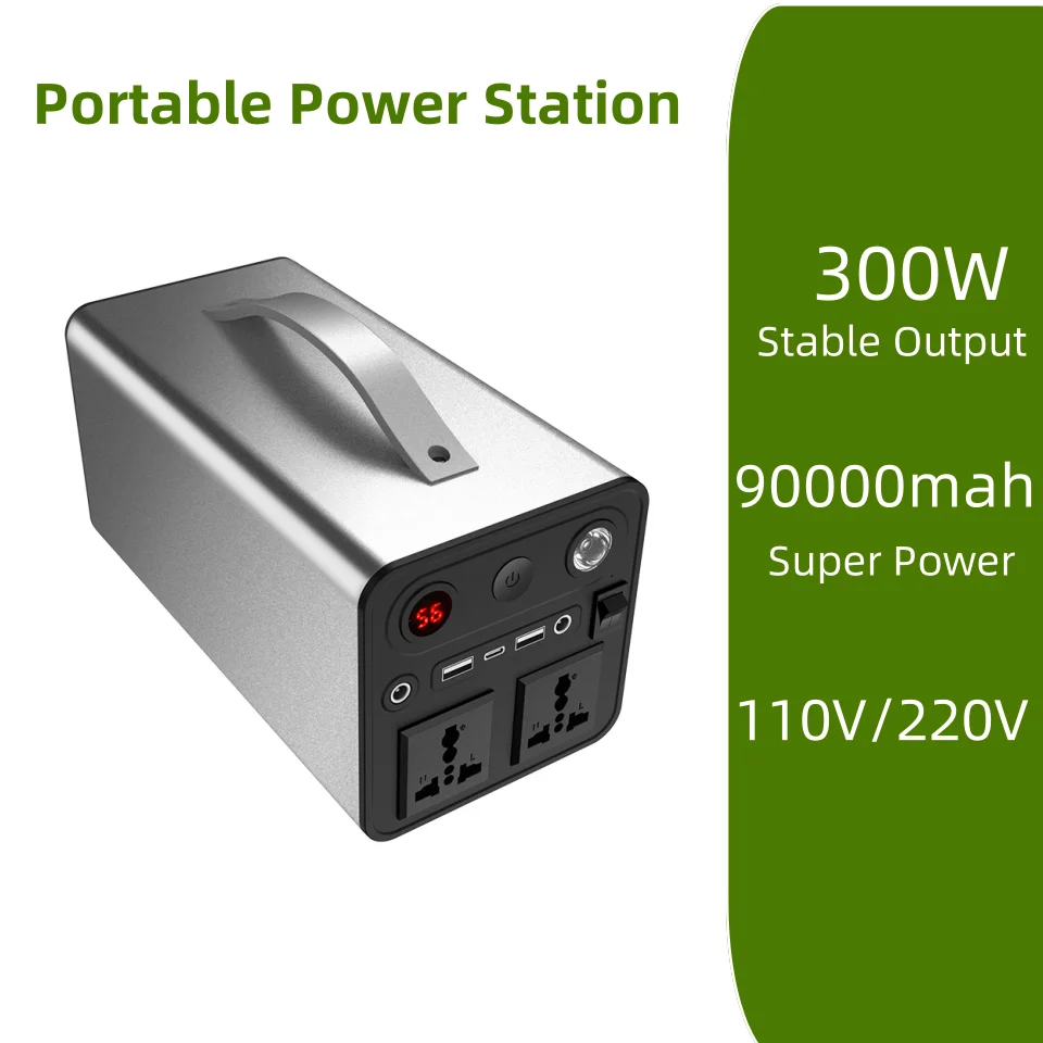 300W 90000mah Lithium Battery Portable Power Station Generator 110V220V Solar Mobile Power Bank For Home Camping