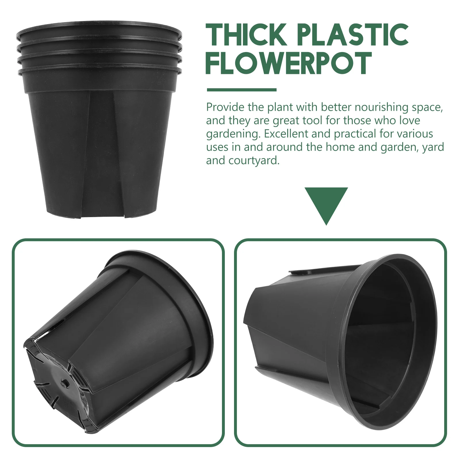

4pcs Root Control Flower Pot Thick Plastic Garden Planter Container for Plants Lightweight Black Home Yard